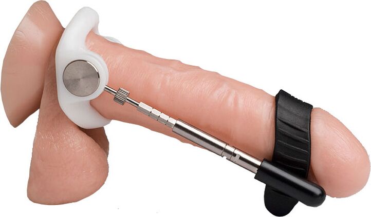 Extender that lengthens the penis by stretching its tissue